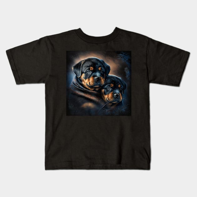 Rottweiler Puppies Kids T-Shirt by Enchanted Reverie